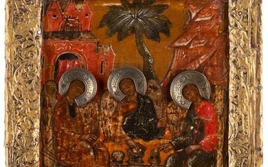 A SMALL ICON SHOWING THE OLD TESTAMENT TRINITY WITH