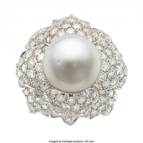 A South Sea Cultured Pearl, Diamond, and Platinu