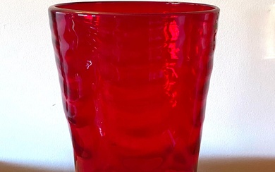 A Tall Red Glass Trumpet Vase