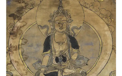 A Tibetan painting of Akshobya 19th/20th century Painted with ink and colour...