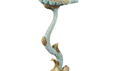 A VENETIAN BLUE PAINTED AND SILVERED WOOD DOLPHIN-FORM GROTTO STAND, LATE 19TH CENTURY