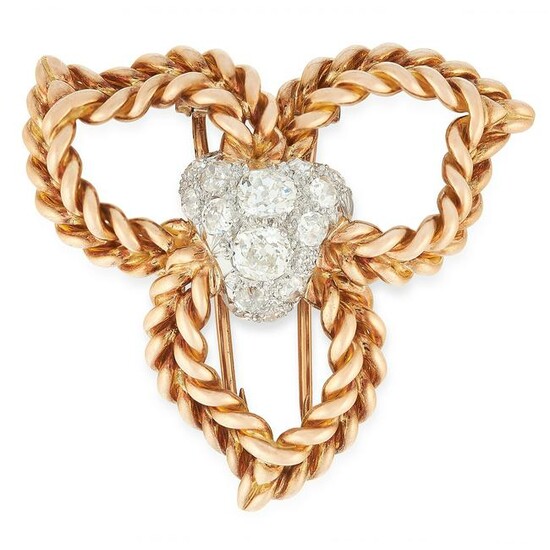 A VINTAGE DIAMOND BROOCH, STERLE in 18ct yellow gold