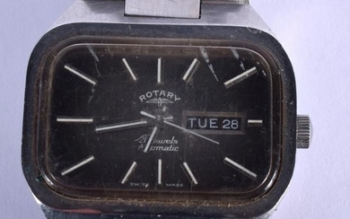 A VINTAGE ROTARY AUTOMATIC STAINLESS STEEL WRISTWATCH.