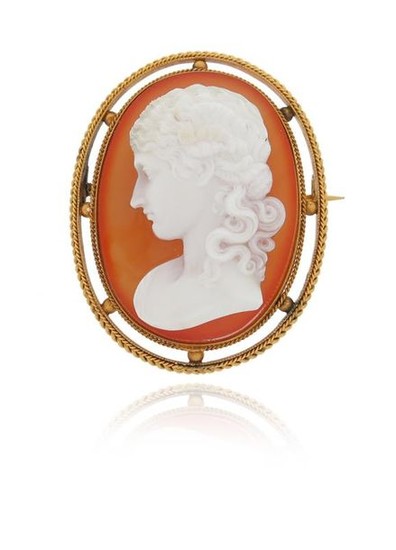 A Victorian hardstone cameo brooch, depicting Clytie in...