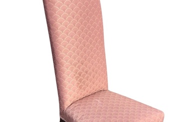 A Victorian prie-dieu chair, the high pink upholstered back above...