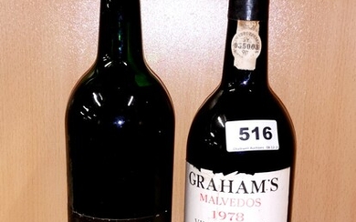 A bottle of Croft 1966 vintage port and Graham's malvedos 1978 port.
