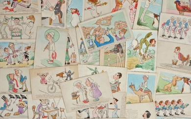 A charming collection of hand painted humorous postcards, all signed by C Coliette and addressed