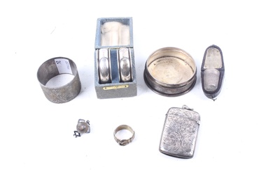 A collection of Victorian and later objects including a silver floral engraved vesta or match case.