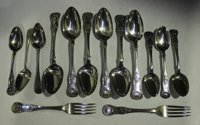 A collection of William IV and Victorian Scottish silver King's pattern cutlery, comprising six