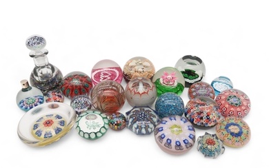 A collection of glass paperweights including Strathearn, Bri...