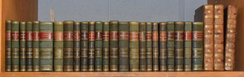 A collection of leather bound books (twenty-seven volumes)