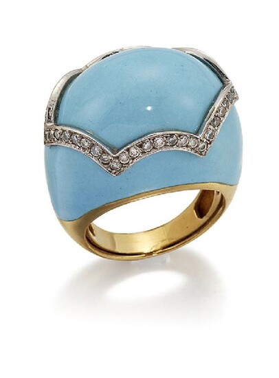 A diamond and enamel ring, of turquoise...