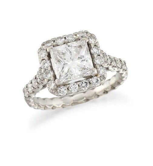 A diamond ring, the square modified brilliant-cut...
