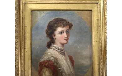 A framed 19th century portrait of a young lady the reverse o...