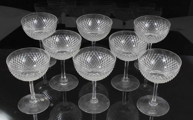 A good set of eight Edwardian cut glass champagne coupes, diamond pattern, 12cm height