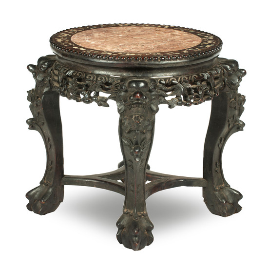 A hongmu jardinière stand with marble top
