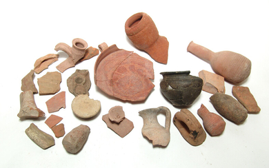A large group of ancient pottery fragments