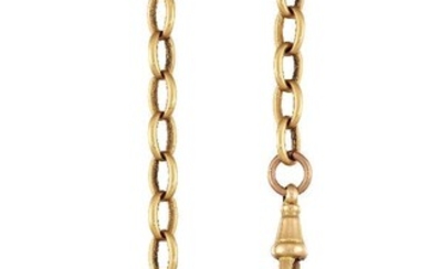 A late 19th century gold watch chain, with 'T-bar' and...