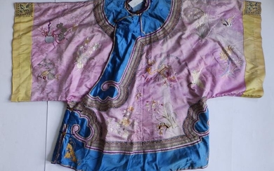 A late 19thC Chinese Jifu robe in pink, blue...