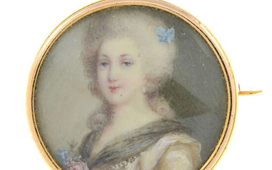 A mid 19th century 9ct gold portrait miniature brooch.
