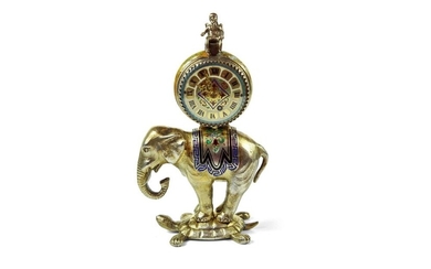A miniature Viennese silver gilt Elephant clock