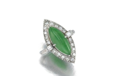 A natural jadeite and diamond ring