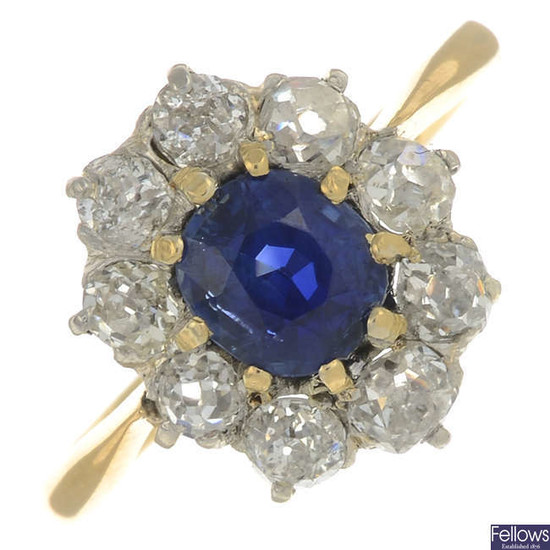A no heat sapphire and diamond cluster ring.