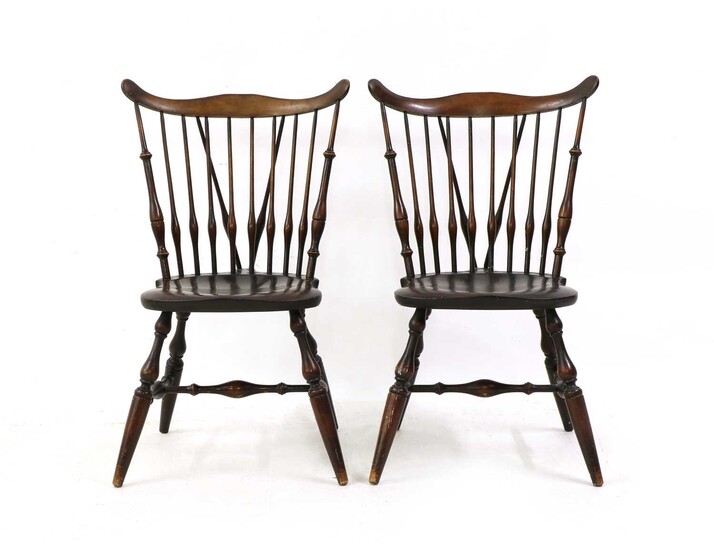A pair of American stained beech brace-backed Windsor chairs