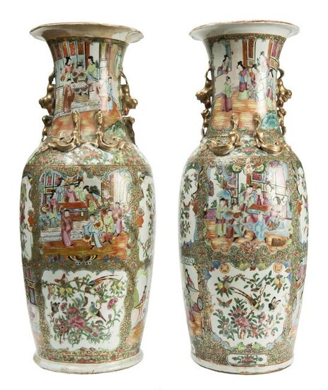 A pair of Chinese Canton Famille Rose Celadon-Ground