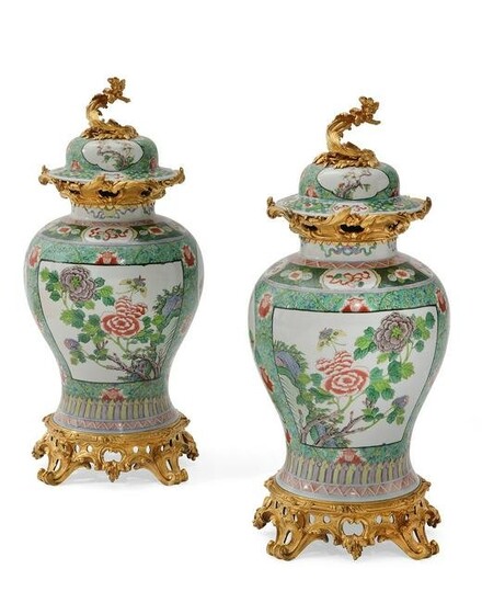 A pair of Chinese Famille Verte baluster vases