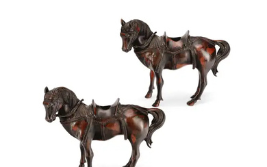 A pair of Chinese bronze figures of horses Republic period Standing four...
