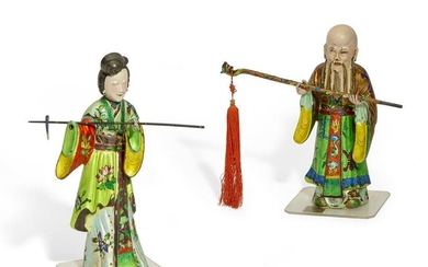 A pair of Chinese figures of Shou Lao and Guanyin