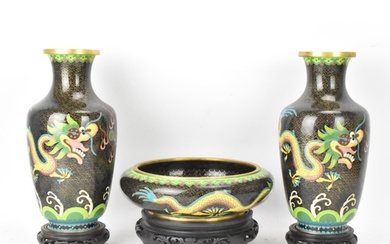 A pair of Chinese mid 20th century cloisonne vases and a bow...
