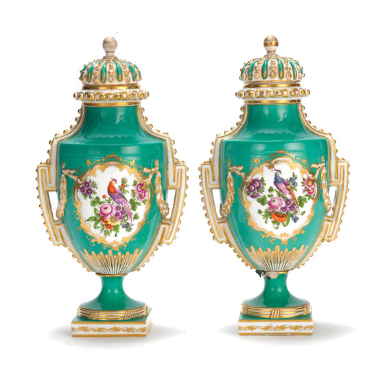 A pair of Coalport vases and covers, circa 1850