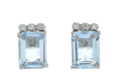 A pair of aquamarine and brilliant-cut diamond earrings.