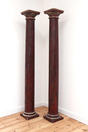 A pair of imitation rouge marble painted pine Tuscan columns