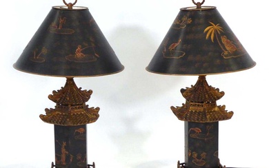 A pair of late 20th century chinoiserie table lamps, the...