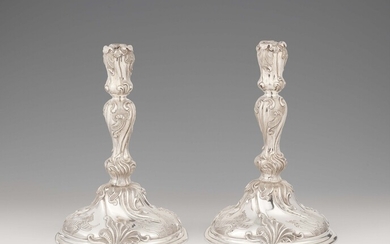 A pair of modern silver candlesticks based on designs for the court silver chamber of Saxony