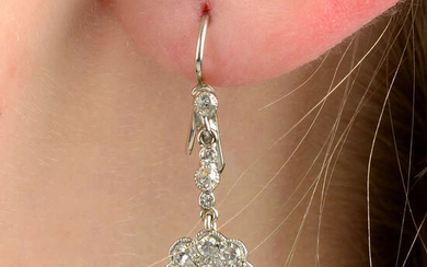 A pair of palladium and gold, old and single-cut diamond earrings.
