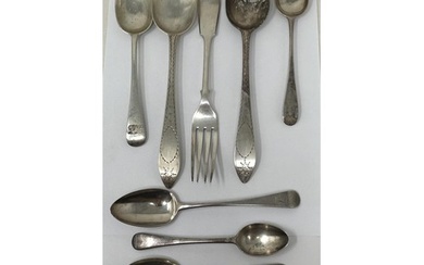 A pair of sterling silver coloured metal spoons, three other...