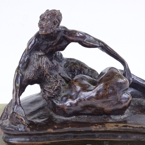 A patinated bronze sculpture, erotic composition, signed wit...