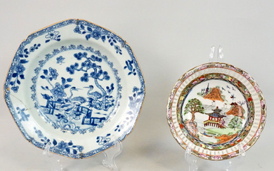 A plate, 17th/19th century, and two bowls, 20th century, china.