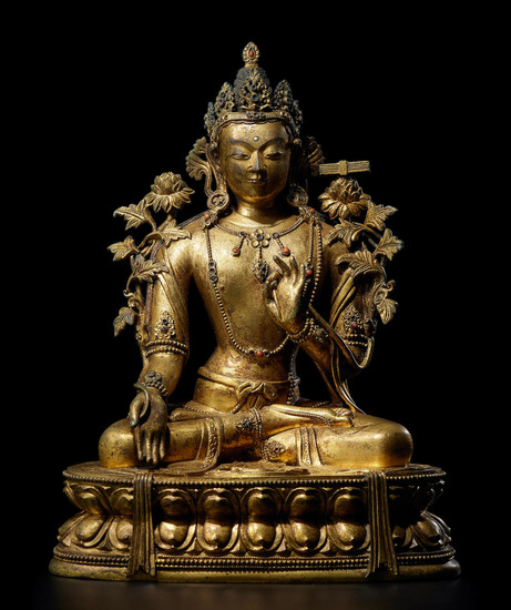 A rare Imperial gilt-bronze figure of Manjushri