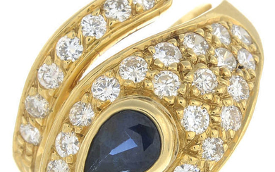 A sapphire and diamond snake ring.
