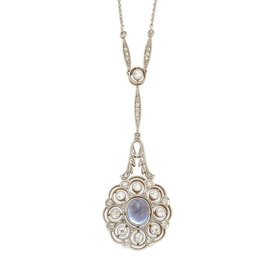 A sapphire, diamond and 14k bi-color gold necklace