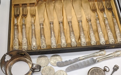 A set of silver handled, knives and forks, hallmarked...