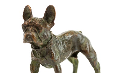 A small bronze figure of a French bulldog H. 6cm.