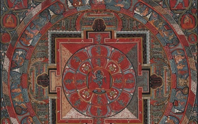 A thangka depicting a mandala of Vajra Nairatmya, Tibet, 15th century