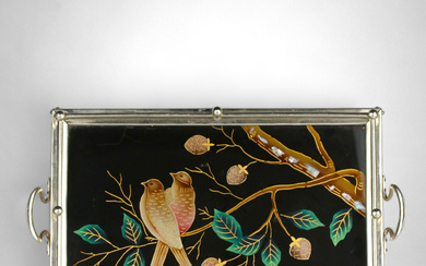 A tray, metal, glass, elements of mother of pearl, 20th century.