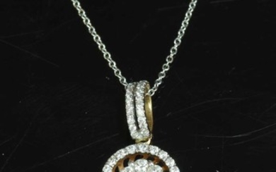 A two colour white and rose gold diamond cluster drop pendant
